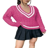 Pink Queen žene kablovski pleteni V vrat džemperi pulover bluza Top S-XL