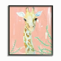 Stupell Industries portret Žirafe životinja ružičasto zelena slika uokvirena zidna Umjetnost studija Main