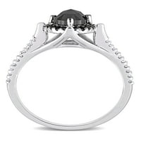 1-karatni T. W. crno-bijeli dijamant 10kt oreol zaručnički prsten od bijelog zlata