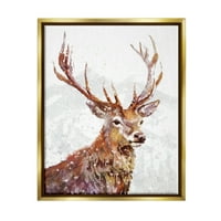 Stupell Industries Winter Deer Mountain Snowfall Holiday Painting Gold Floater Framered Art Print Wall