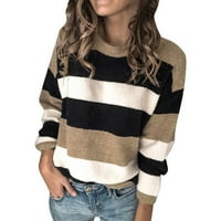 Klirens džemperi za žene jesen i zima ženske Casual Hoodies labave kapuljače Dugi rukav prugasti vrhovi vrata, Khaki, XL