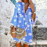 Ležerne haljine za žene cvjetne sunčeve haljine V-izrez Mini rukav plavi xl