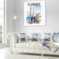 Designart Turska vektorska ilustracija - jastuk za bacanje gradskih pejzaža-16x16