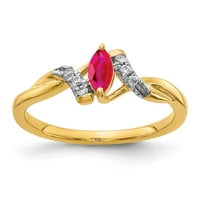 Real 14kt žuto zlato dijamant i Marquise Ruby prsten Veličina: 7; za odrasle i tinejdžere; za žene i muškarce