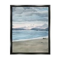 Stupell Cloudy Sunrise Plaža Krajolik Slika Crna Floater Uokvirena Umjetnost Print Wall Art