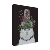 Zaštitni znak likovne umjetnosti 'mačka, bijela sa leptirnom zvonom jar, na crnom' platnu umjetnost FAB