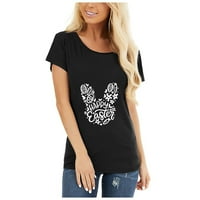 Slatki vrhovi za žene posada vrat Bunny Print T-shirt Uskrs kratki rukav Casual labave bluze Black M