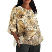 Feternalni ženski ljetni pamučni laneni Tshirt vrhovi štampanje labave bluze rukav Vintage Crewneck Plus