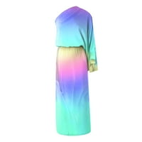 Ljetne haljine za žene dugi rukavi moda a-Line štampana haljina za zabave na jedno rame Multi-color XL
