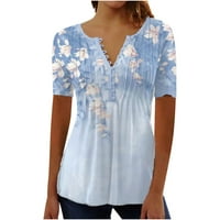 Dyegold Daisy Print majice za žene trendi blok boja grafičke ženske košulje i bluze kratki rukav žene