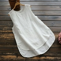 Žene Casual Plus Size Linen Tops Tee Vintage čvrsti rukavi Široki prsluk bluza trening Setovi za Ženebijeli