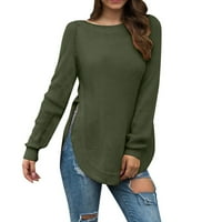 Lisingtool džemperi za žene džemperi za žene Casual Loose Fit Dugi rukav jednobojni Crewneck bočni prorez