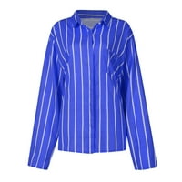Ženski vrhovi bluza prugasti dugih rukava Ležerne dame Ljeto Henley Fashion Blue 3xl