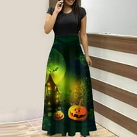 Ženski Halloween Print šarena duga haljina kratke rukave Print haljine plaža Casual Maxi Sundress