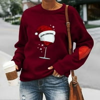 Smanjena i rasprodaja Božićni džemperi za žene Dressy Casual Wine Glass Print Dugi rukav pulover loose