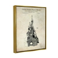 Stupell Industries Fantasy Castle Vintage Diagram Grafički umjetnost Metalno zlato plutajući uokvireni