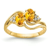Primalni zlatni karatski žuto zlato 6x ovalni citrinski i AAA dijamantski prsten