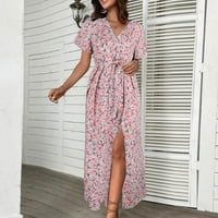 Miayilima Maxi haljine za ženske haljine za žene modni V-izrez kratki rukav cvjetni print singe haljina