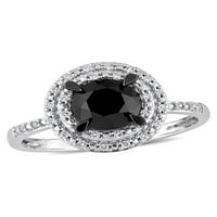 1- Carat T.W. Crno-bijeli dijamant 14kt bijeli zlatni dvostruki halo prsten