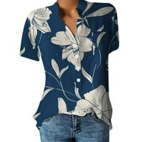 Ženske bluze Henley cvjetna bluza slatka ženska Plus majice kratki rukav ljetni vrhovi plavi S