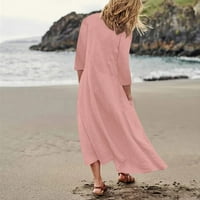 Ženske haljine Dužina gležnja Ležerne pune dugih rukava Ljetna haljina V-izrez Pink 5xl