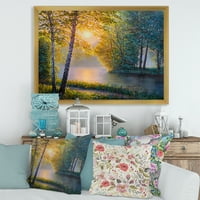 Sunrise Summer Sa Prekrasnim River Spring Forest Framed Photography Canvas Art Print