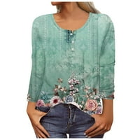 APEPAL ženske plus veličine Henley majica scoop izrez bluza kratkih rukava cvjetni tunik vrhovi zelenog