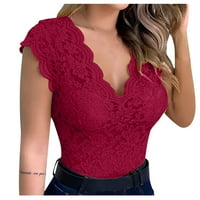 Dndkilg Dressy Tank Tops for Juniors Sexy Scallop V izrez Casual Work Shirt for Women Sheer Lace Slim