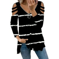 Miayilima ženske majice Casual majice za žene zimske jeseni dugi rukavi okrugli izrez majice Crni XL