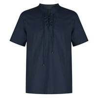 Wyongtao Ljetni vrhovi za muškarce New Ljeto Retro Solid Tie V izrez kratki rukav Slim Fit T-majica Bluza