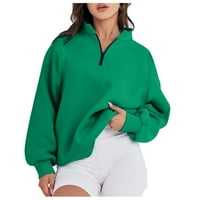Zip up dukserice Žene Lagane boemske odjeće Dugi rukav lapeli Pulover Puno boje dukserica sa zatvaračem Zelena s ženskim odjećom za odmor