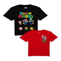 Super Mario Boys Mario and Friends grafičke majice, 2 pakovanja, veličine 4-18