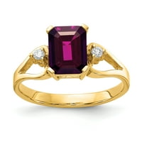Primal Gold Karat Yellow Gold 8x smaragdni rez Rodolit Garnet i AA dijamantni prsten