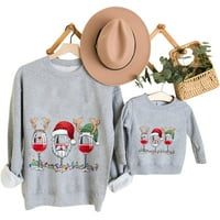 Tawop Porodica koja odgovara pidžami roditelj-dijete odijelo božićne košulje s dugim rukavima na vrhu pulover porodice podudaranje mame dukseri sive 4