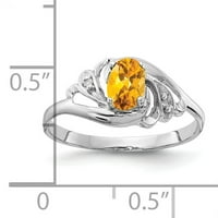 Primal Gold Karat bijelo zlato 6x Ovalni citrin i dijamantski prsten