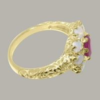 Britanci su napravili 14k žuto zlato prirodni Ruby & Opal Womens Statement prsten-Opcije veličine-Veličina