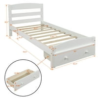 Aukfa drveni krevet na platformi - dvostruki okvir kreveta sa fiokom za odlaganje za tinejdžere, odrasle-Bijela