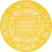 Jedinstveni loom Medaljon Richmond prostirke Žuta Ivory 7 '10 Okrugli medaljon Tradicionalni savršeni