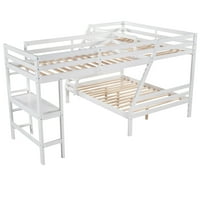 Aukfa Twin preko punog niskog kreveta na sprat-potkrovlje dvostruke veličine sa ugrađenim stolom, Bijelo