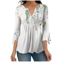 Ballsfhk majice za petilove za žene TEES Bluze casual osnovni vrhovi Cvijeće Štampano dugme za dugme