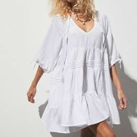 Symoid Maxi haljina za žene - modni ljetni zavoj casual solid s kratkim rukavima s kratkim rukavima V-izrez