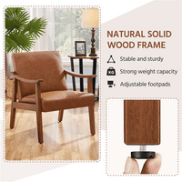 Alden dizajn Moderna akcentna stolica iz sredine stoljeća sa drvenim okvirom, Svijetlosmeđa Fau koža