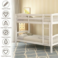 Aukfa drveni Kreveti Na Sprat za decu, dvokrevetni krevet na sprat sa sigurnosnom šinom i merdevinama, okvir kreveta na sprat za uštedu prostora za decu za odrasle