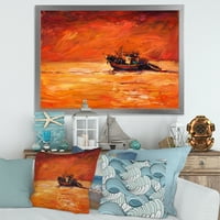 Ribarski brod za vrijeme Crvene večernje sjaj Umklameno slikanje Art Art Print