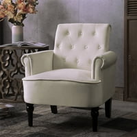 Baršunasta akcentna stolica, moderna tapacirana tapacirana fotelja sa dugmetom sa suženim drvenim nogama, udobna stolica za jednokrevetnu sofu sa rolnom za dnevni boravak spavaća soba, Off White