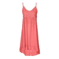 Ernkv ženska Midi labava Cami haljina klirens čvrsta cvjetna čipkasta Odjeća Vintage Boho praznična ljetna plaža V vrat haljina resica ruffle Hem Pink XXL