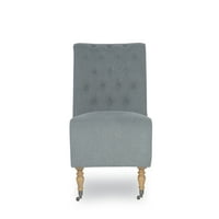 Linon Cecilia rolled back lounge stolica, tamna Espresso završna obrada sa opranom plavom platnenom tkaninom