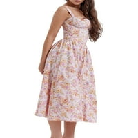 Ženska ljetna Midi haljina cvjetni Print jednobojne haljine bez rukava s niskim rezom na dugmad Flowy