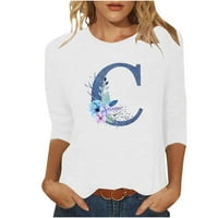 Clearance ispod $ Charella ženska tiskana majica Srednja rukava Bluza Okrugli vrat Ležerne prilike Bijela, S