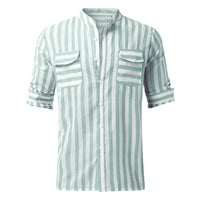 Havajska košulja za muškarce Slim Fit rastezljiva Casual prugasta kopča ovratnik džep Dugi rukav Gornja Muška majica s džepovima bijelo zelena XXXL